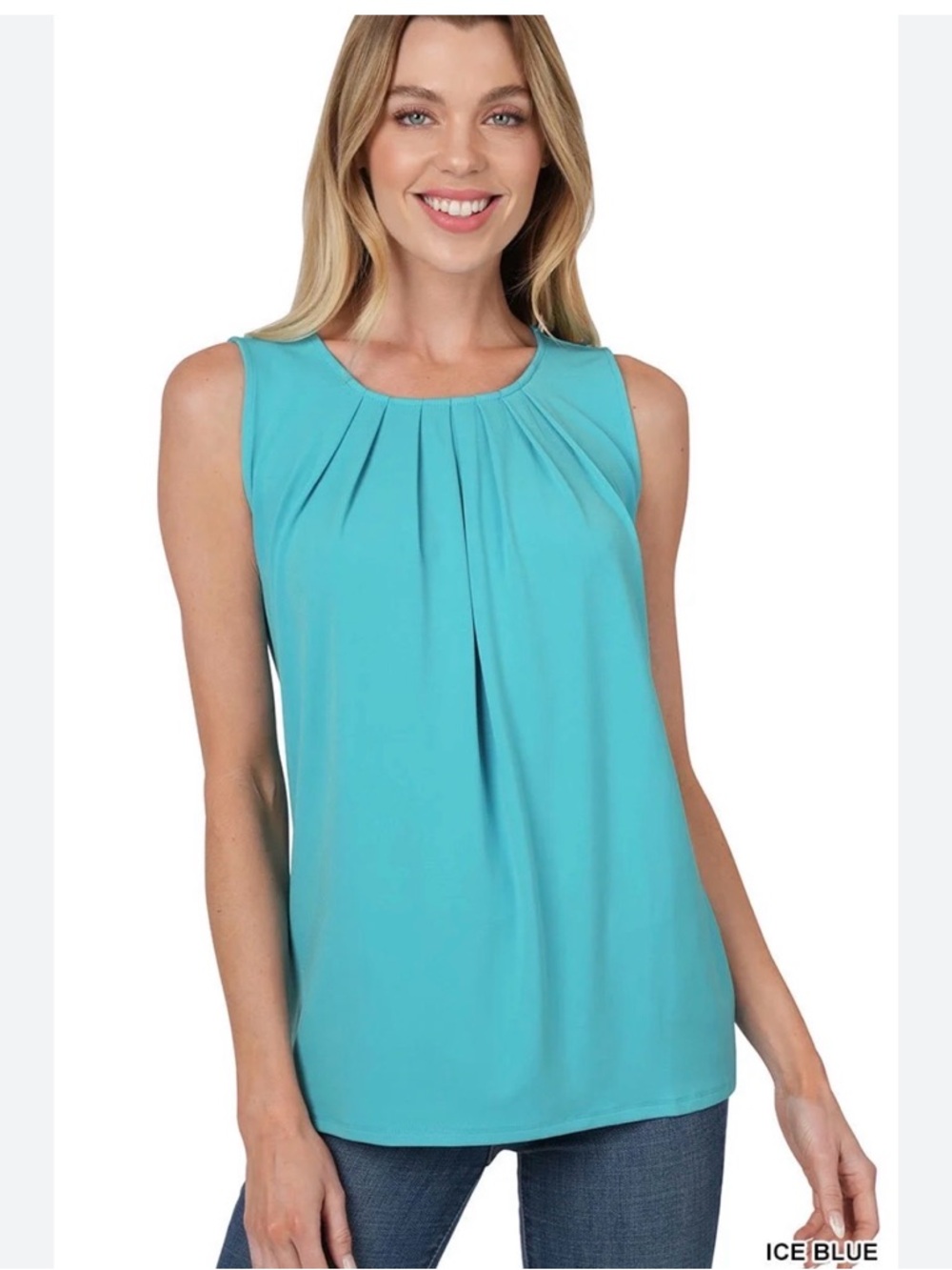 Zenana Outfitters Turquoise Pleated Sleeveless Camisole